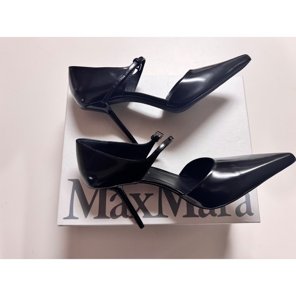 Max Mara Black Leather Stiletto Heels Size 40 USA Size 9  ‼️ review photos ‼️ - Picture 7 of 12